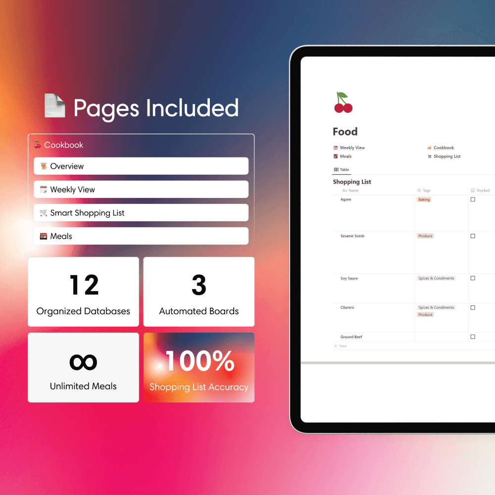 Notion template for cooking enthusiasts, meal planner, recipe organizer, digital cookbook, meal prep, food journal, healthy eating template, grocery list, recipe book, cooking planner, diet template
