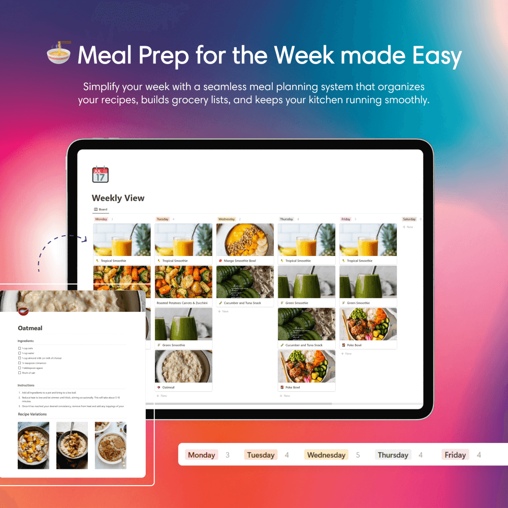 Notion template for cooking enthusiasts, meal planner, recipe organizer, digital cookbook, meal prep, food journal, healthy eating template, grocery list, recipe book, cooking planner, diet template