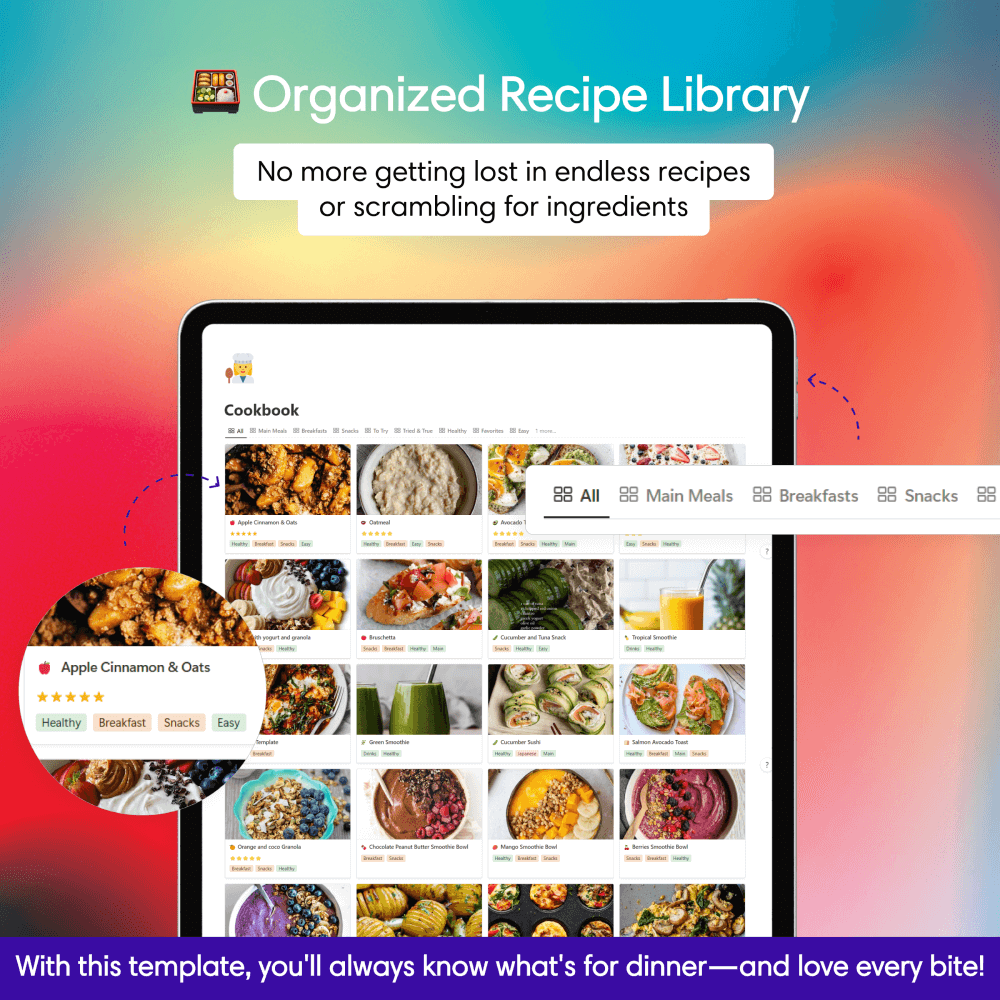 Notion template for cooking enthusiasts, meal planner, recipe organizer, digital cookbook, meal prep, food journal, healthy eating template, grocery list, recipe book, cooking planner, diet template